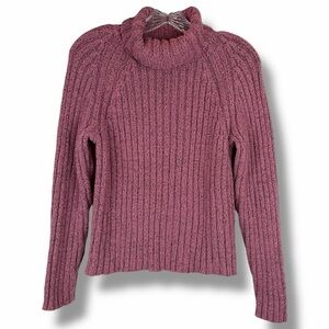 Casual Corner Pink Black Ribbed Knit Vintage Turtleneck Long Sleeve Sweater Med
